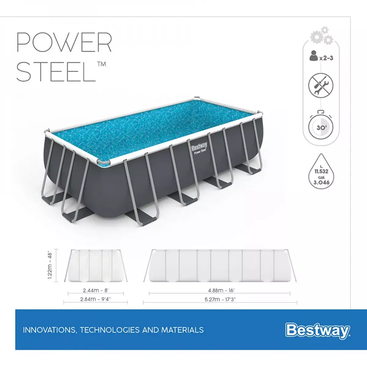 Бассейн каркасный 488x244x122 см прямоугольный с аксессуарами BESTWAY 56670 Бассейн каркасный 488x244x122 см прямоугольный с аксессуарами BESTWAY 56670